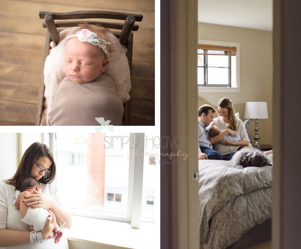 three pictures of different newborn sessions